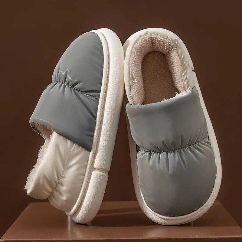 Fashion Winter Mens Waterproof Cloth Non-slip Slides Cover Heel Warm Plush Slippers Male Soft Sole Home Casual Cotton Shoes 240914