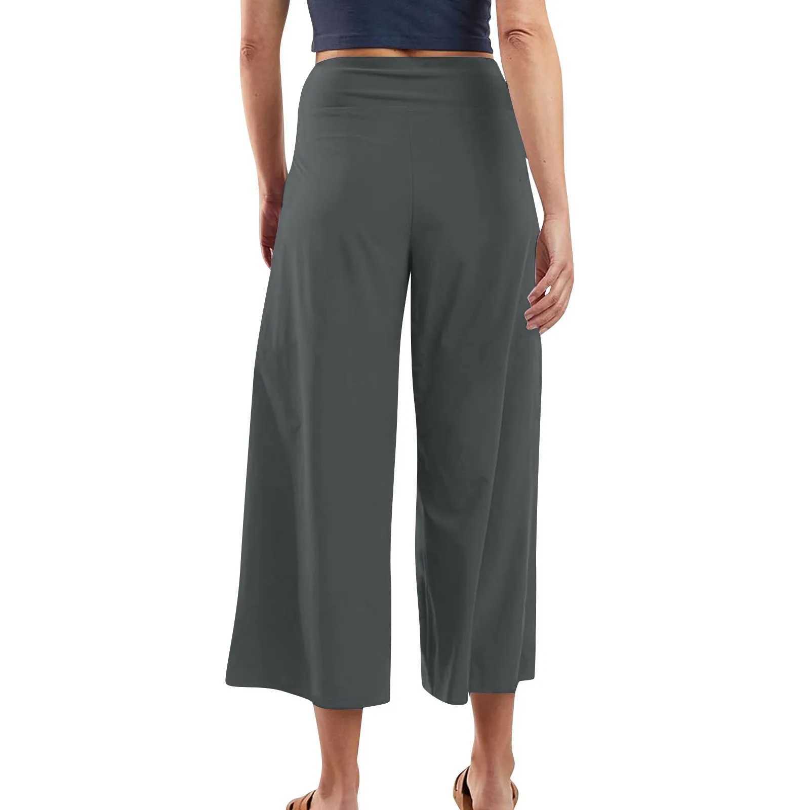 Womens Summer High Waisted Pants Casual Wide Leg Yoga Pants Loose Soft Cropped Culottes Gaucho Pants M240918