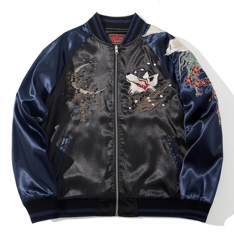 New Men Boys High Street Sukan Souvenir Jacket Nine Tailed Fox P Embroidered Pilot Bomber Letterman Varsity Award Vintage