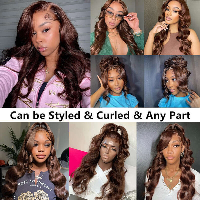 13X4 Chocolate Brown Body Wave Front HD Transparent Lace Frontal Wig Preplucked Colored Human Hair Wigs 200%