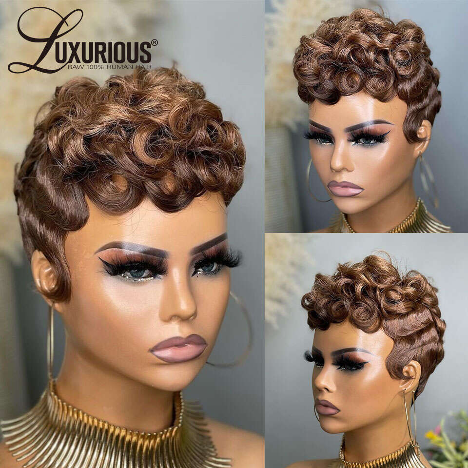 Deep Wave 613 Honey Blonde Short E Cut For Black Women Full Hine Made Curly Wigs Ginger Wig Human Hair