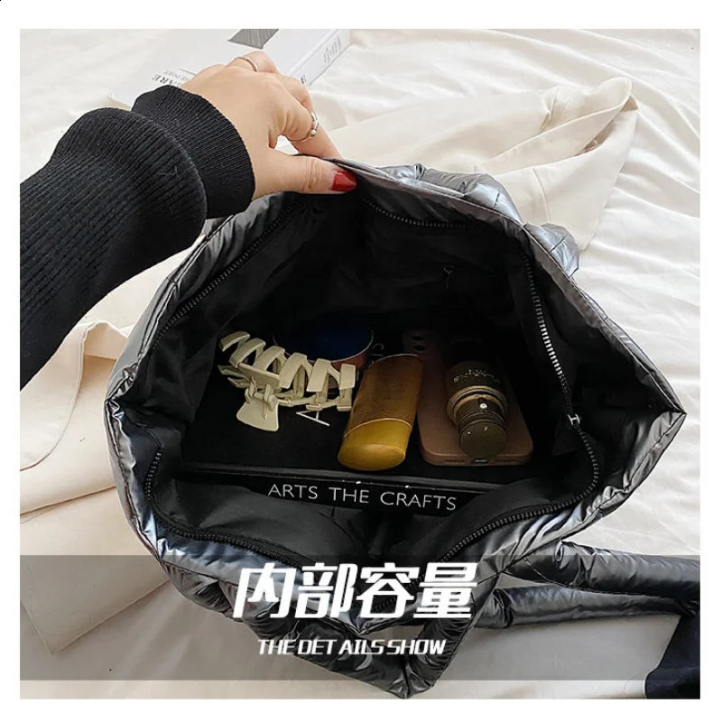 Capacity Womens Waterproof Nylon Space Cushion Cotton Feather Underbag Large Shoulder Bag 240918 4