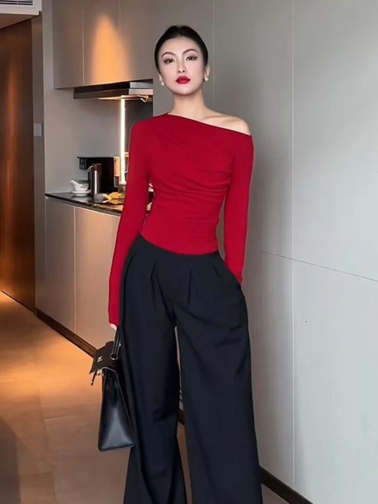 Slim Plain 2024 Off Shoulder Clothing Cotton Woman T-shirt Top For Women Red Tshirt Tall Offer Young On Sale Original Emo O Tee 240918