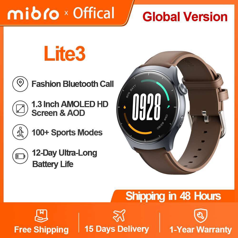 MIBRO Watch Lite3 1.3 pouces AMOLED HD Screen AOD Bluetooth Calg Health Survering Fiess Tracking Sport Men Women Women Smartwatch