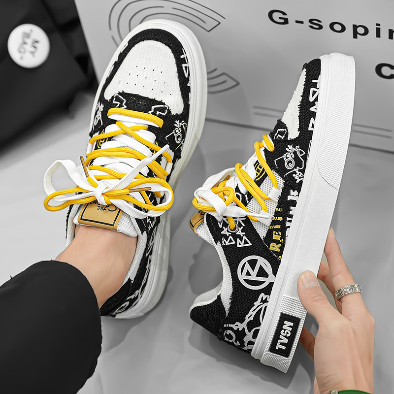 Breathable Casual Shoes: Trendy 2024 Men's Fashion Printing Versatile Footwear b4ee