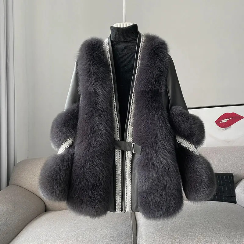 Winter outerwear designer women's fur coat fashion luxury design long sleeve jacket zipper show youthful temperament women outdoor casual outerwe
