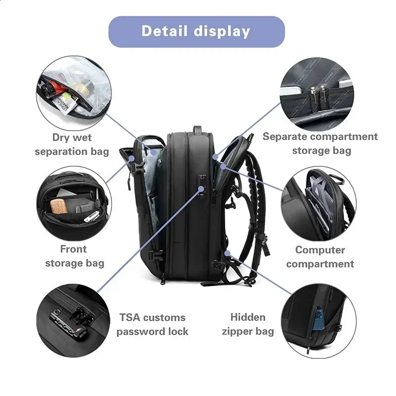 Mens Vacuum Compression Travel Backpack 17 inch Waterproof Multi functional Notebook Anti theft High quality 240913