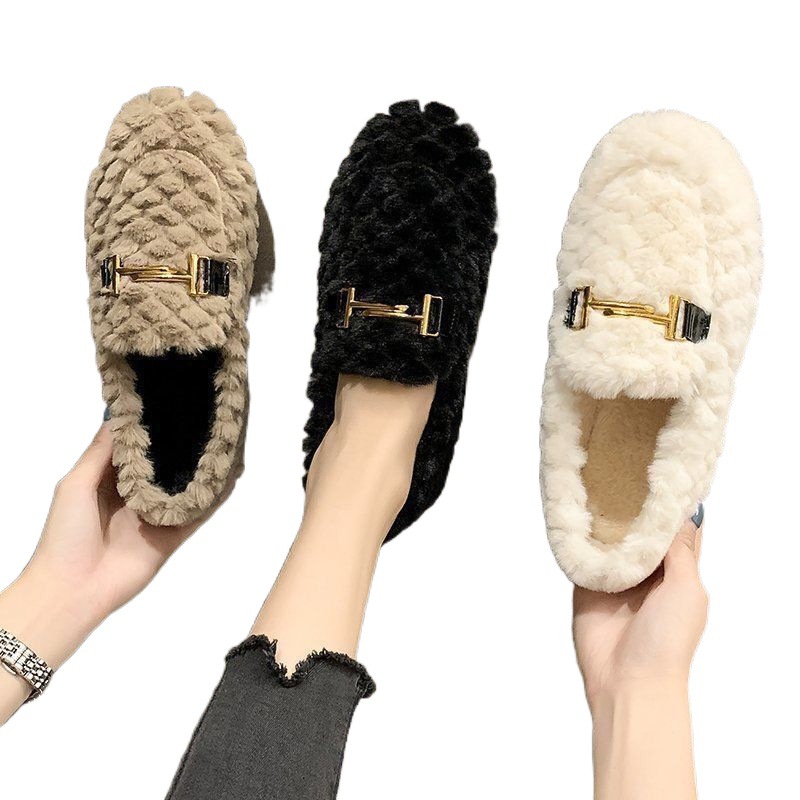 New Free Shipping designer slippers Veet Flat Cotton Fury Shoes Women's Autumn hot and Winter Outerwear Size 36-40