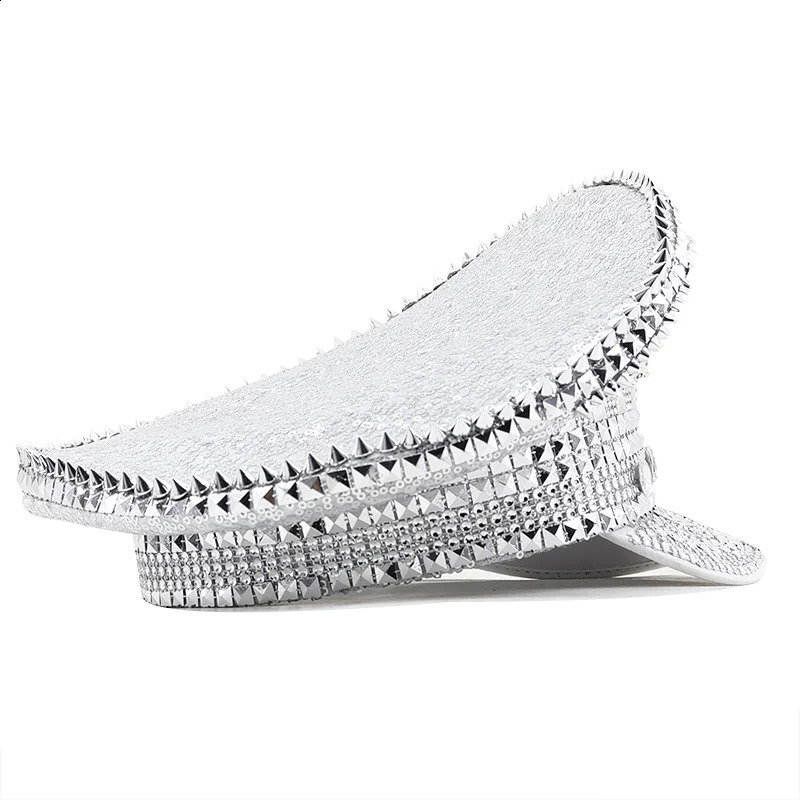 Female Wedding Bride Captain Octagonal Hat Queen Rhinestone Military Hat Sergeant Hat Holiday Birthday Party Hat 240914