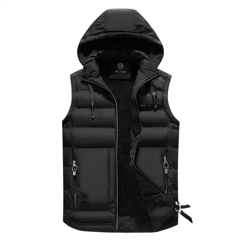 Autumn Mens Vest Winter Down Vest Casual Vest Mens Sleeveless Jacket Thickened Warmth Mens Vest Coat Hat Detachable 240912