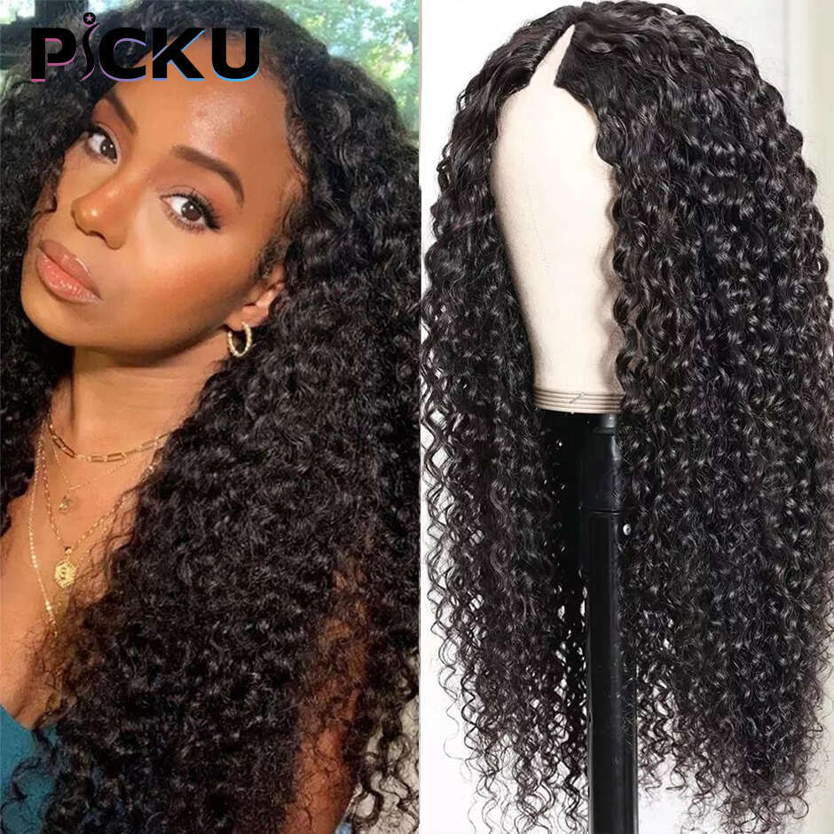 V Part Wig No Leave Out Brazilian Kinky Human Hair For Women Deep Wave Curly Wigs Virgin Hair 250%