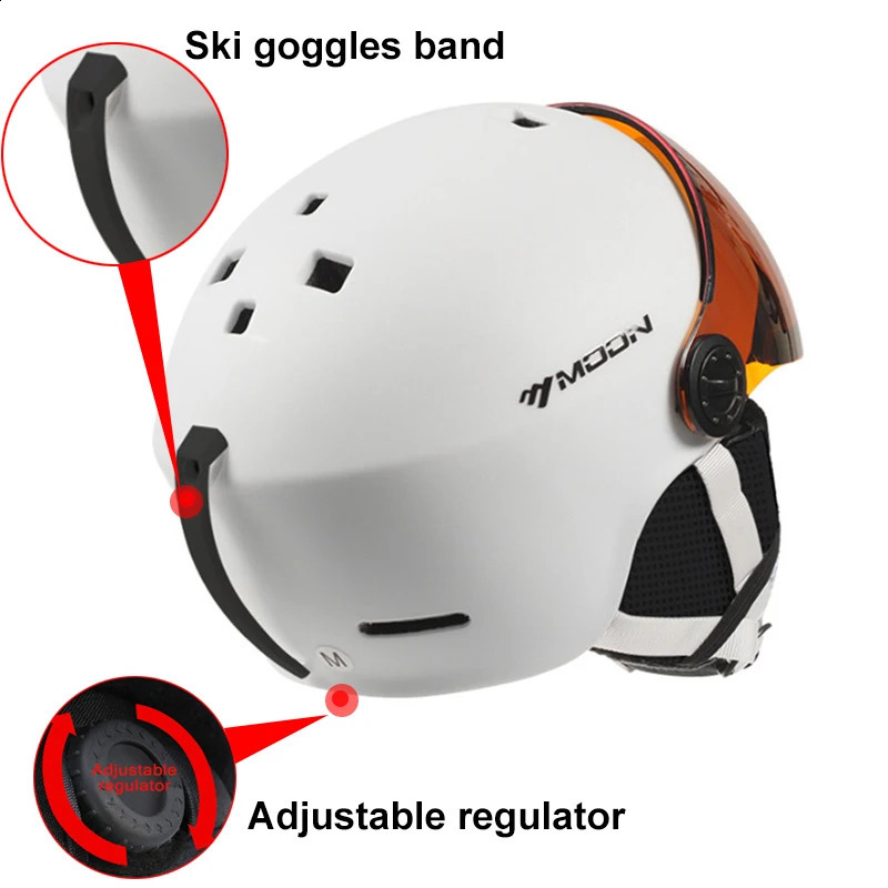 MOON Goggles Skiing Helmet IntegrallyMolded PCEPS HighQuality Ski Outdoor Adult Sport Snowboard Skateboard Helmets 240910