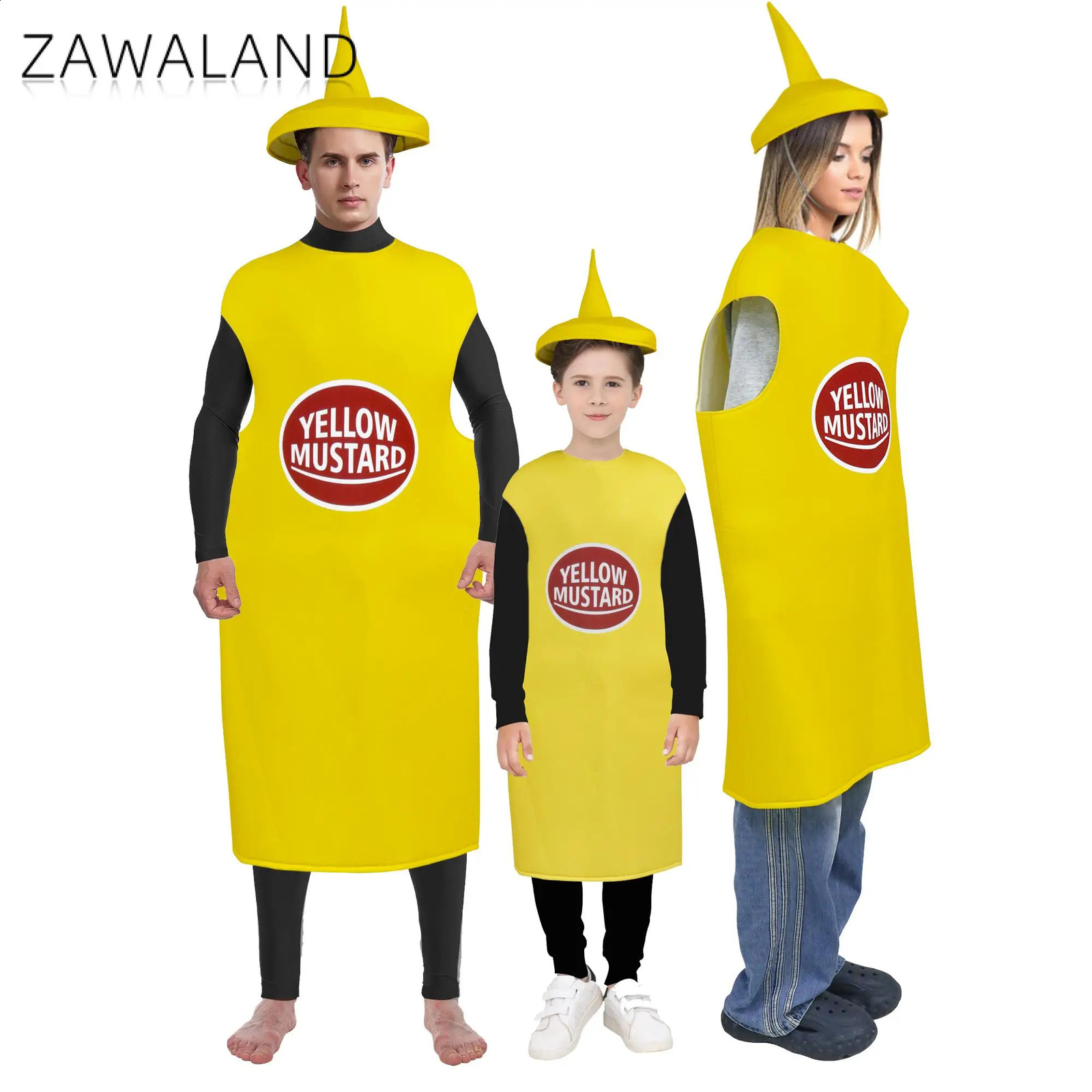 Zawaland Red Tomato Delicious Ketchup Costume Adult Boy Girl Funny Disguise Suit Yellow Mustard Halloween Cosplay Party Clothes 240906