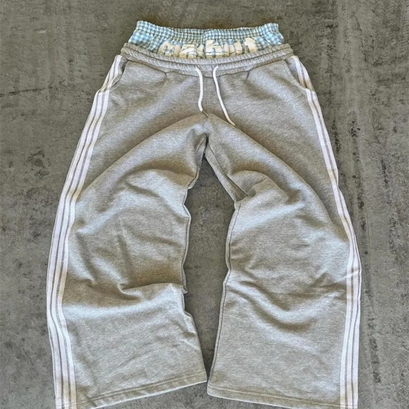 American Retro Striped Patchwork Casual Pants Y2K Men and Women Streetwear Hip Hop Loose Fashion High Waist Straight Sweatpants 240911