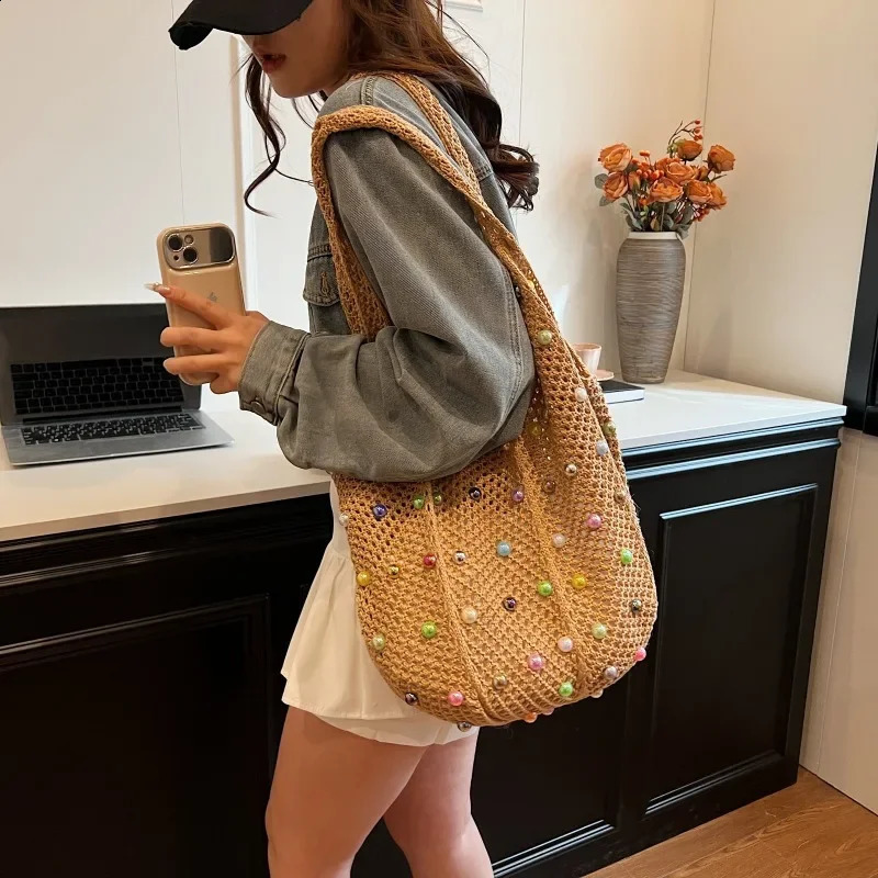 Fashionable Young Womens Shoulder Bag Summer Casual Resort Style Beach Woven Handbag Bolsas Para Mujeres 240909