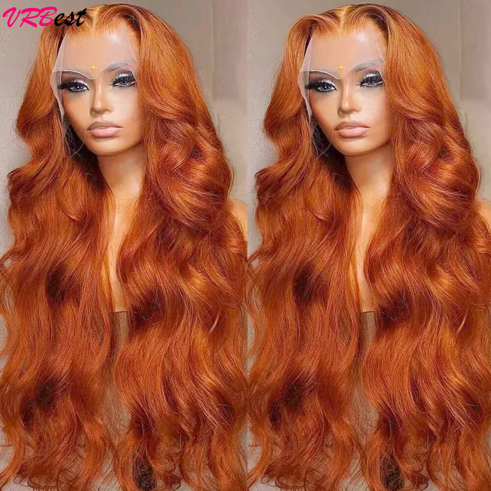 Ginger Orange Body Wave Full Front Human Hair Wigs Pre Plucke Natural Wavy HD Lace Frontal Wig Factory Price