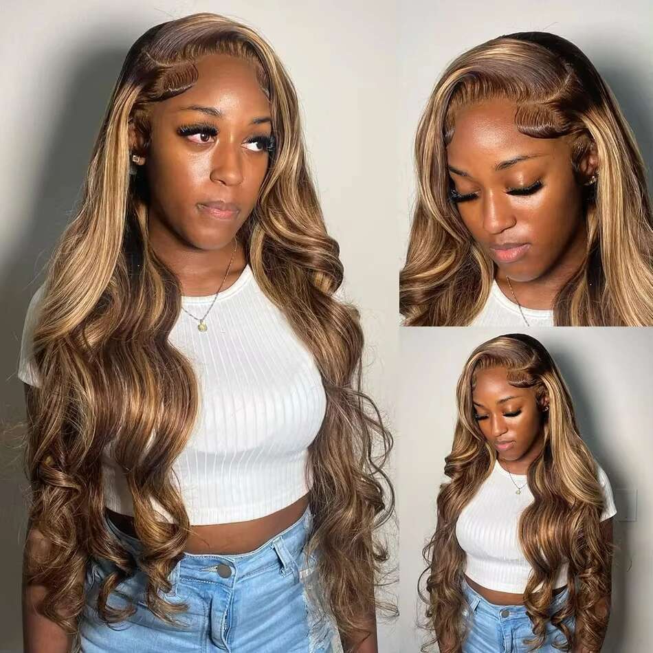 200% Colored Highlight Body 13X6 HD Front Human Hair Wigs 30 40 Inch Honey Blonde Water Wave 13X4 Lace Frontal Wig