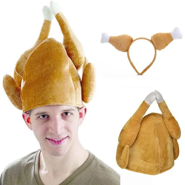 Turkey Thanksgiving Hat Novelty Cooked Chicken Bird Secret Santa Fancy Dress Funny Adults Hats Festival Costume Caps 0918