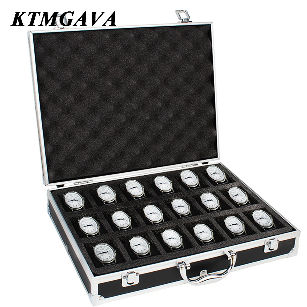101218 Grid Aluminum Alloy Black Watch Storage Box Jewelry Collection Portable Large Capacity High Quality Gift 240912