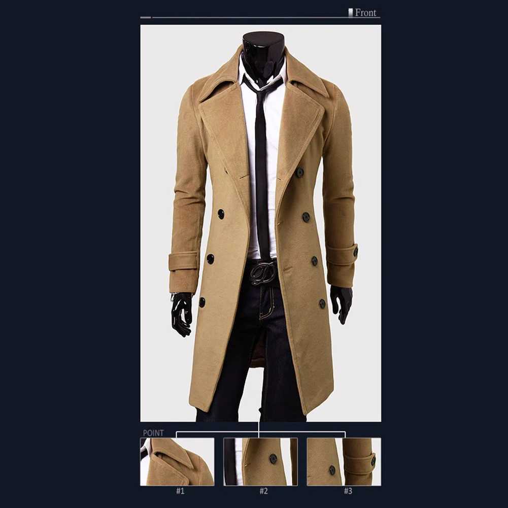 Mens TrenchCoat solid color long sleeved lapel button ultra-thin set jacket mens long jacket XXXL W240918