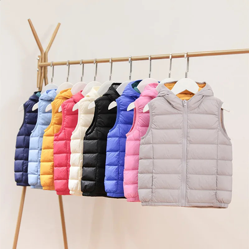 Ultra Light Hooded Kids Duck Down Vest Autumn Winter Portable Children Waistcoat for Boys Girls Baby Puffer Jacket Coat 240913