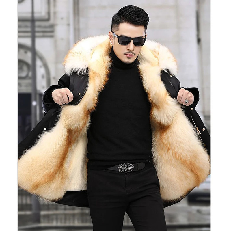 Parker Mens Fur Liner Winter Warm Fur One-piece Coat Mink Fleece Mid-length Fur Coat 240911