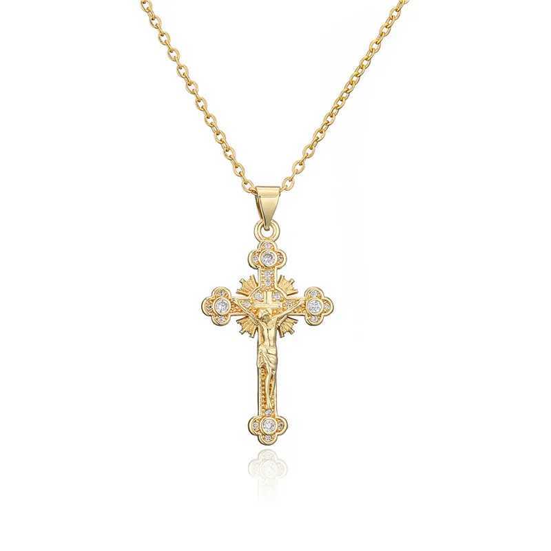 NEWBUY Gold Jesus Cross Pendant Stainless Steel Chain Necklace Suitable for Women Men Classic Design Christian Jewelry Gifts W250318
