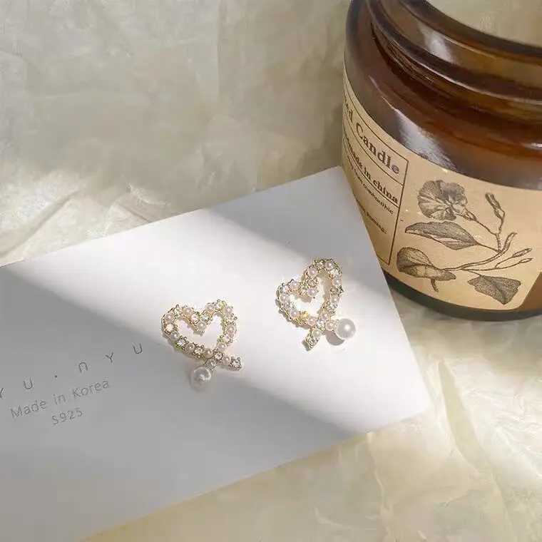 Cute Crystal Pearl Love Heart Stud Earrings For Women 2022 Korean Fashion Jewelry Wholesale Wedding Earring Boucle Oreille FemmeX241023
