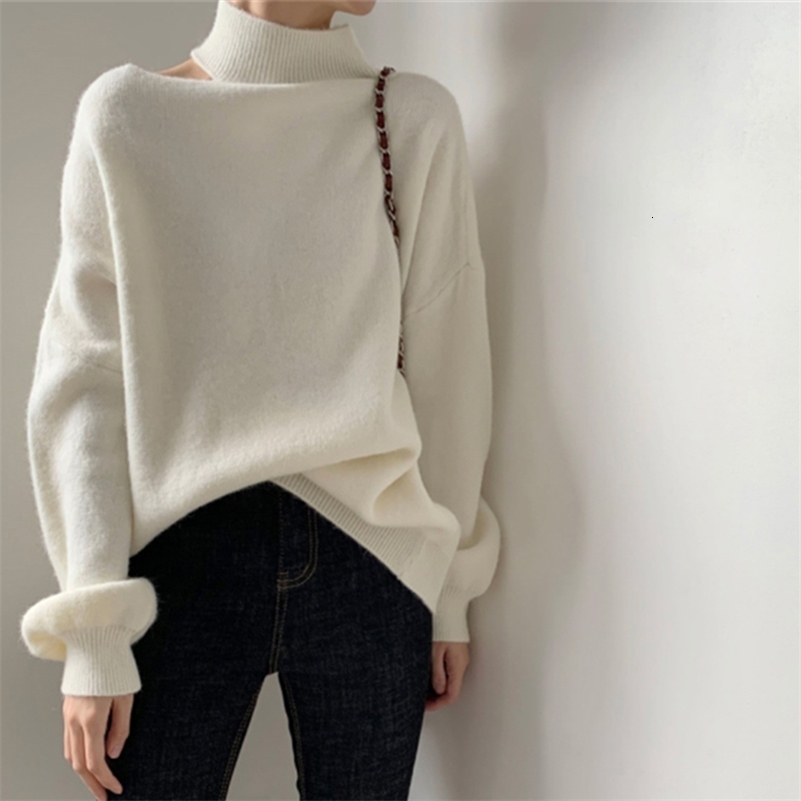 Women Hollow Out Sexy Sweater Turtleneck Long Sleeve Knitted Pullovers One Shoulder Causal Sweater For Women Autumn Winter 240911