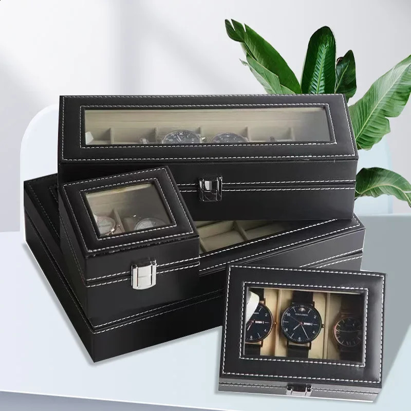 selling PU leather display storage box mens watch with glass top 240912