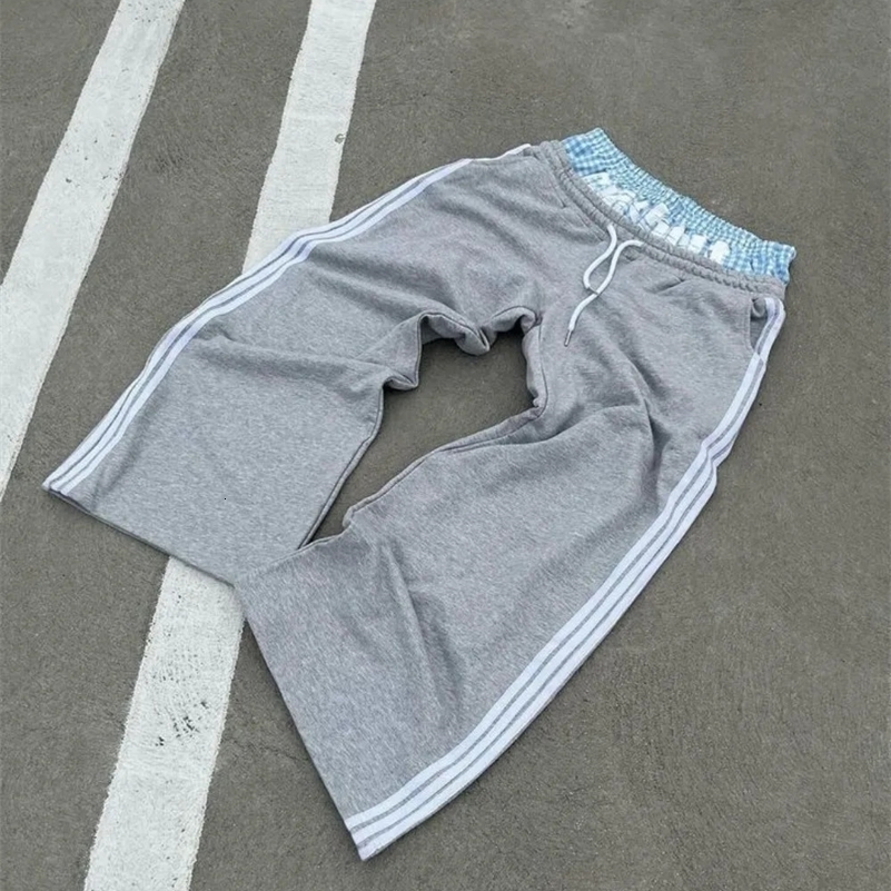 American Retro Striped Patchwork Casual Pants Y2K Men and Women Streetwear Hip Hop Loose Fashion High Waist Straight Sweatpants 240911