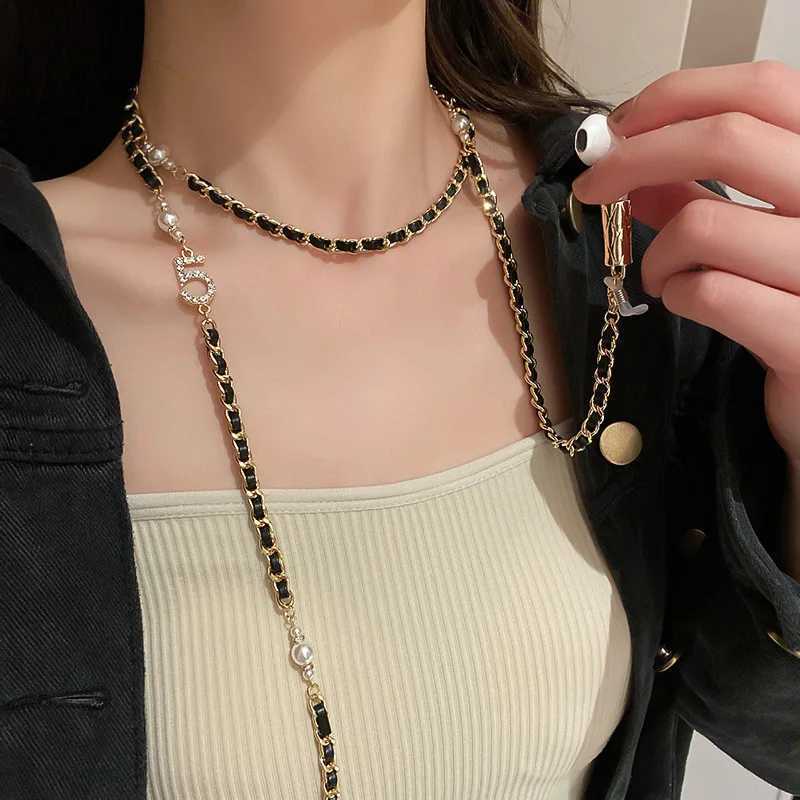 Belts Fashionable PU twisted long chain necklace suitable for women classic pearl lamination can accommodate the head J240913