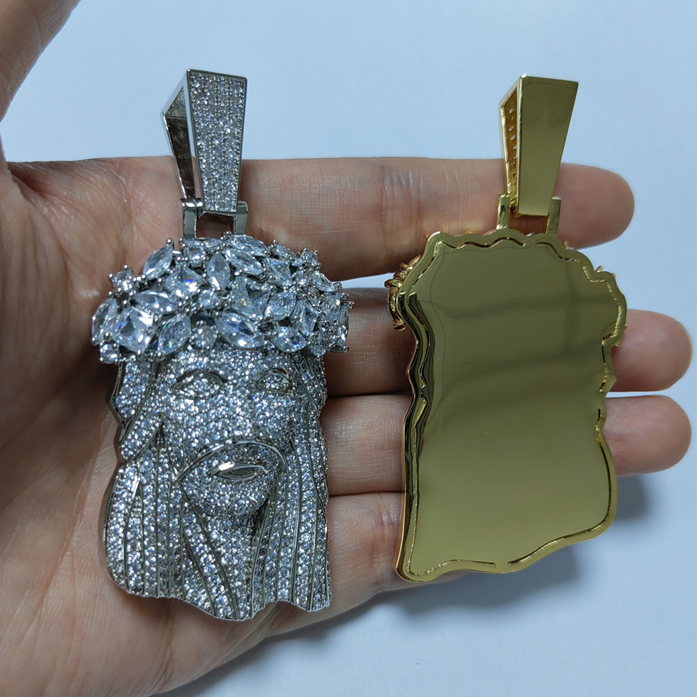 Hip Hop 5A+ CZ Stone Paved Bg Iced Out Big JESUS PIECES Pendants Necklaces for Men Rapper Jewelry with 14MM cuban chain