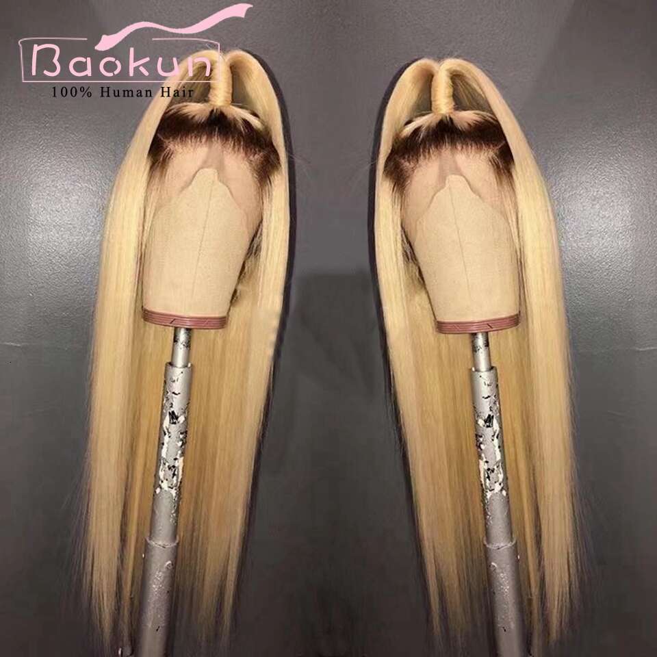 Pre Plucked Ombre Yellow Glueless Blonde 613 Hd Frontal Wig 13X6 13X4 Straight Lace Front Wigs Human Hair