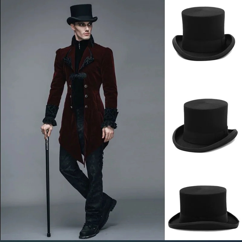 Fedoras Wool Magic high hat British black jazz top male court gentleman flat felt Webbing sombrero de copa 240906
