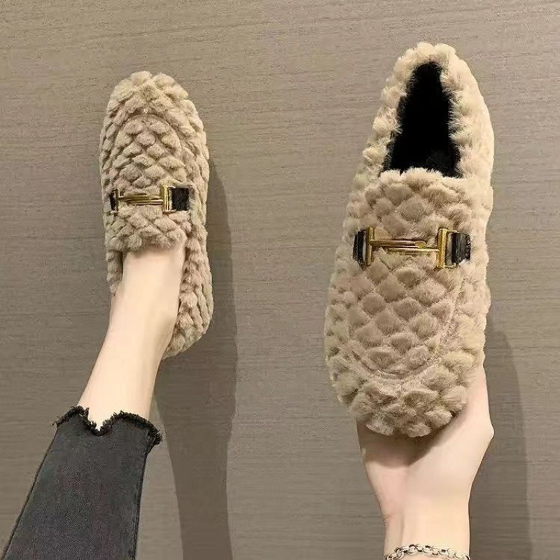 New Free Shipping designer slippers Veet Flat Cotton Fury Shoes Women's Autumn hot and Winter Outerwear Size 36-40