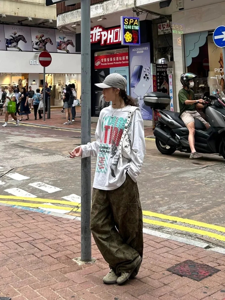 Jaded London Leaf pattern arm green cargo drawstring loose casual pants for men and women 240914