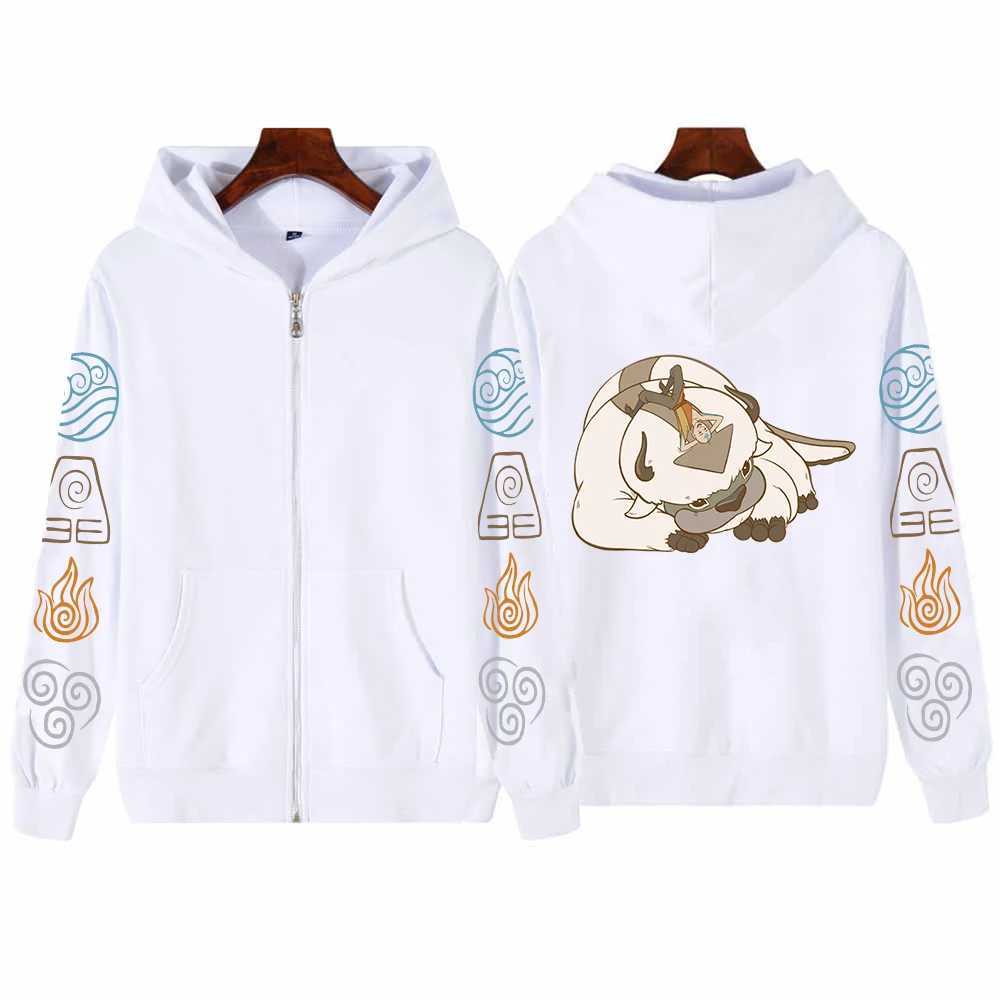 Avatar The Last Airbender Appa Zipper Hoodies Kawaii Cartoon Unisex Streetwear Harajuku Warm Oversized Black zip up Jacket coatX240918