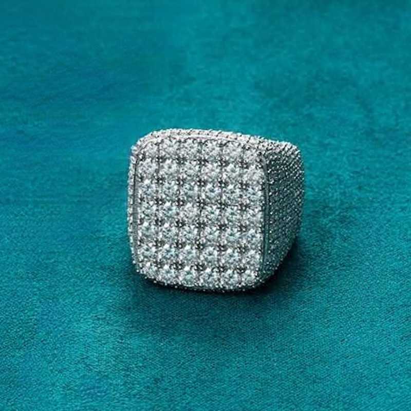 GRA Hip Hop Iced Out Bling 925 Sterling Silver Pass Diamond Tester VVS Moissanite D Color Cluster Ring for Men Gift