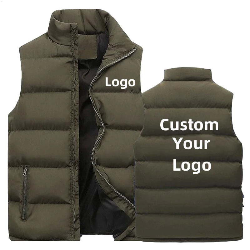 Customise your Men Waistcoat Down Jacket Autumn Winter Thick Stand Collar Sleeveless Coats Jackets Solid Color Cotton Vest 240912