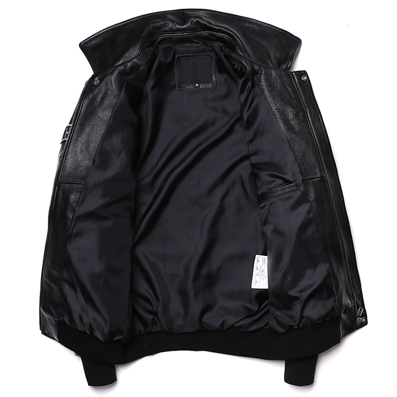 New Black Flying Suit Genuine Leather Jacket Men's Natural Cowhide Coat Cross Anchor Embroidery Fashion Motorcycle Clothing