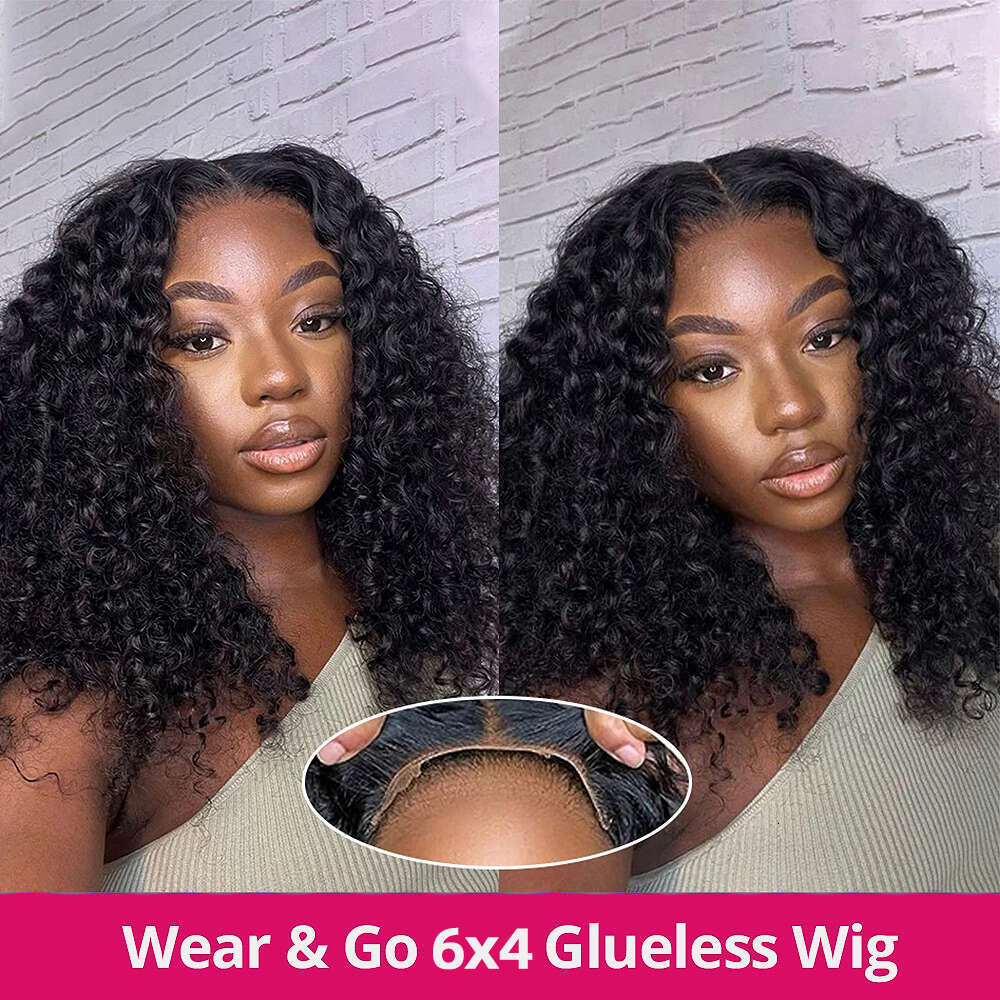 Cut No Glue Deep HD Bob Curly 6X4 Glueless Wig Human Hair Ready To Wear Water Wave Lace Frontal Wigs Pre Plucked