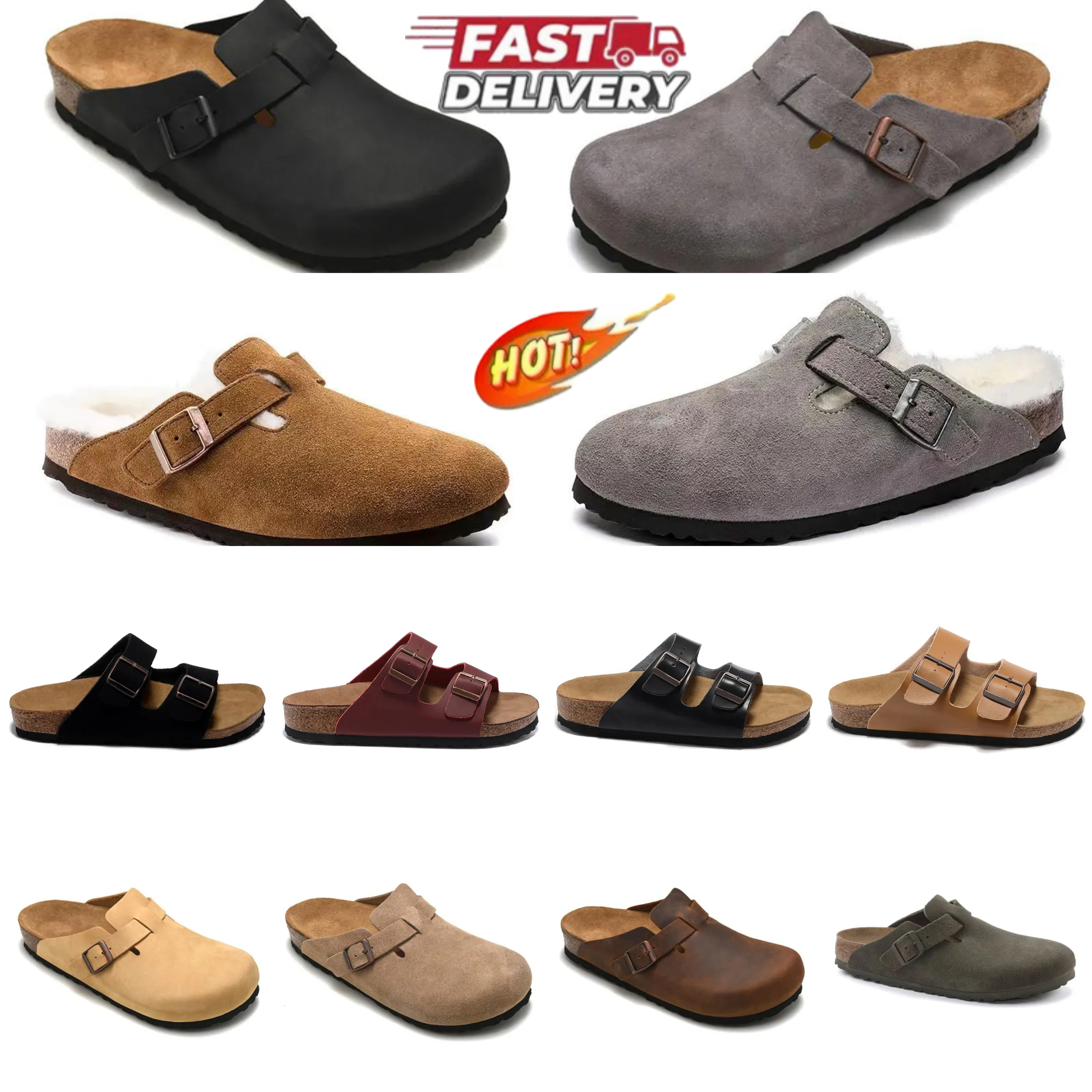 Designer Clogs Slippers Women Men Sandals Cork Flat Soft Fashion Suede Taupe Fashionable suede leather Black Grey Brown Beach Casual Shoes Outdoor Loafers