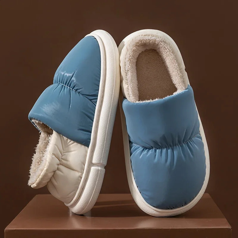 Fashion Winter Mens Waterproof Cloth Non-slip Slides Cover Heel Warm Plush Slippers Male Soft Sole Home Casual Cotton Shoes 240914