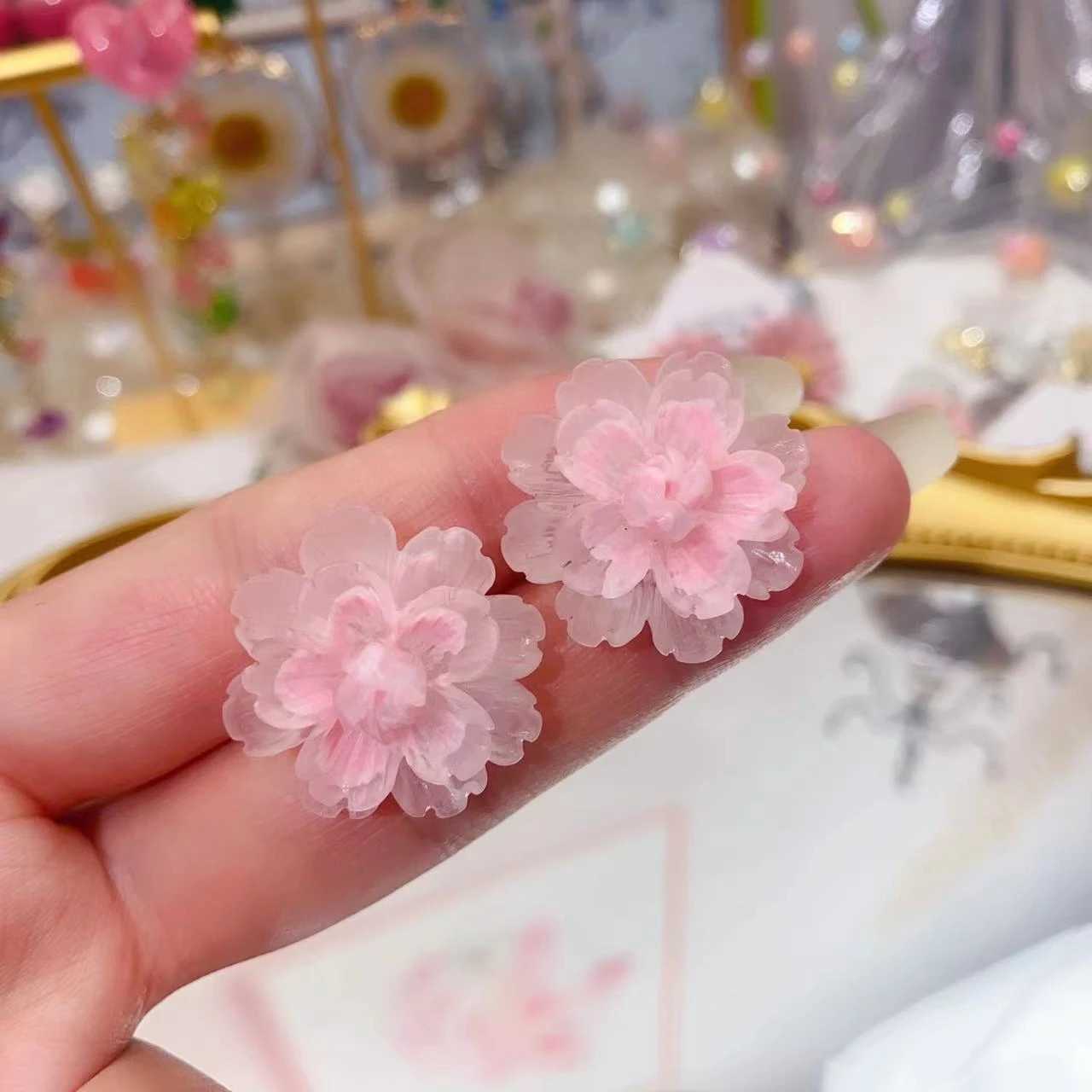 Big Transparent Ice Double Layers Flower Stud Earring Female Sweet Pink Blue Resin Jewelry Wedding Best Friend Christmas GiftX240918