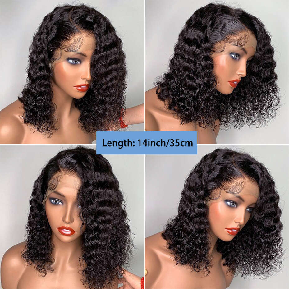 Curly Human Hair Short BOB Deep Wave Transparent Preplucked Bleached Knots Remy Front Wig For Women Lace Wigs