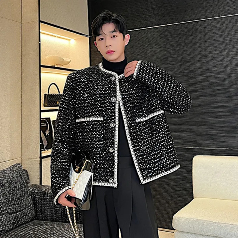 NOYMEI jacket Temperament Flowing Light Black Silver Sequin Thick Tweed Classic Small Fragrant Outline Coat men autumn WA2835 240911
