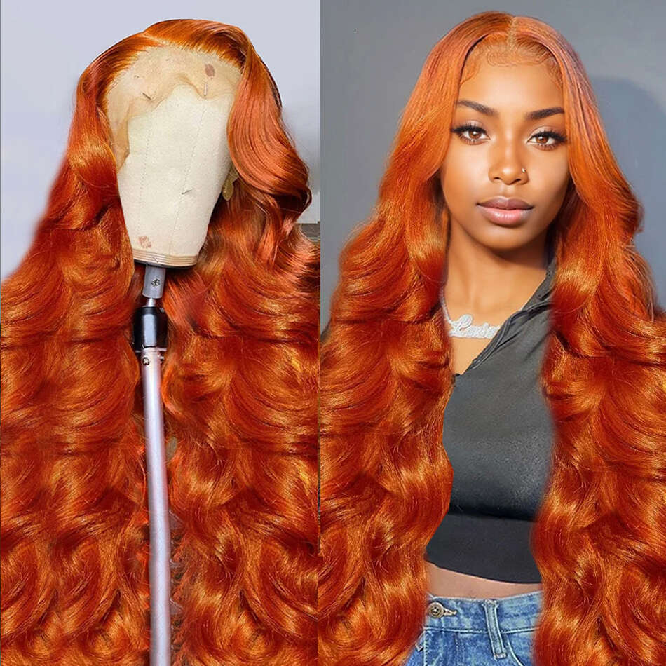 30 32 Inch Body Wave 350 Orange 13X4 HD Transparent Front Human Hair 250 Density 13X6 Lace Frontal Wig Brazilian For Women