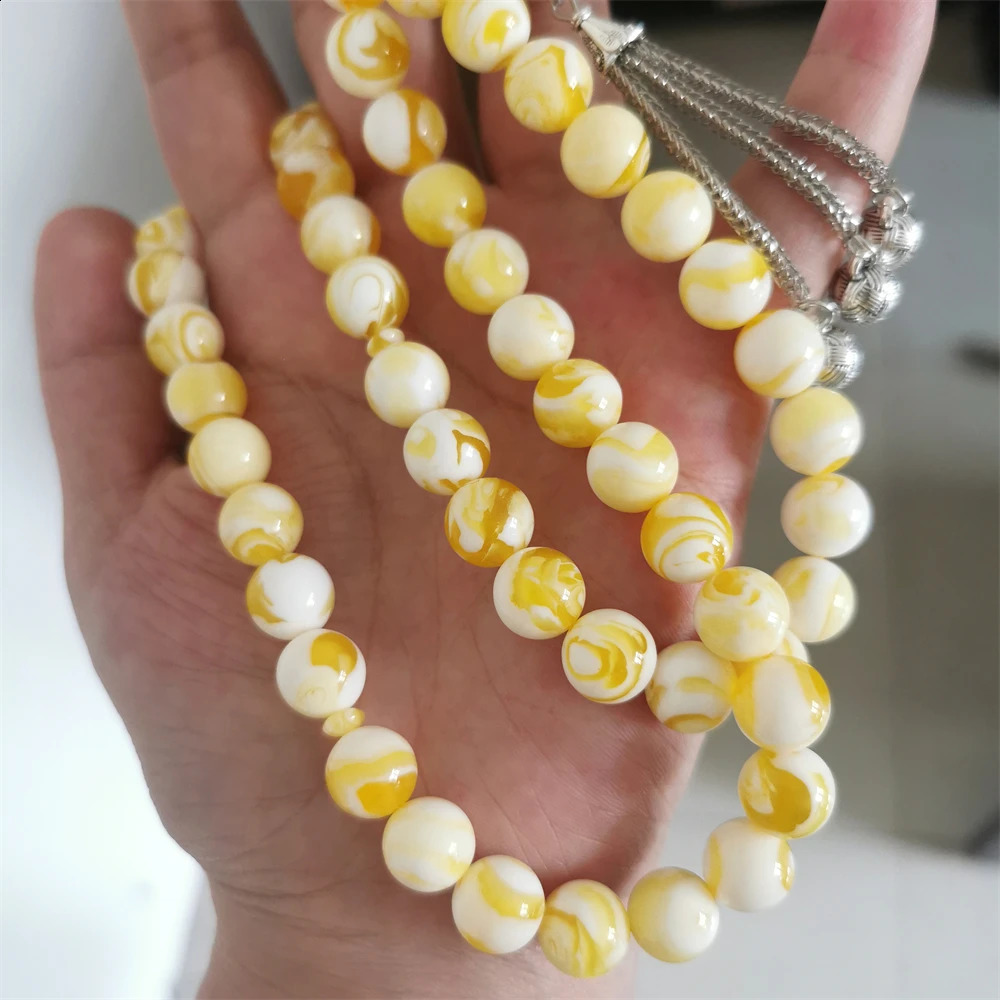 Islamic Tasbi 33 rose gold resin amber tesbih silver metal Tassel Muslim Ramadan gift Arabic prayer beads 240918