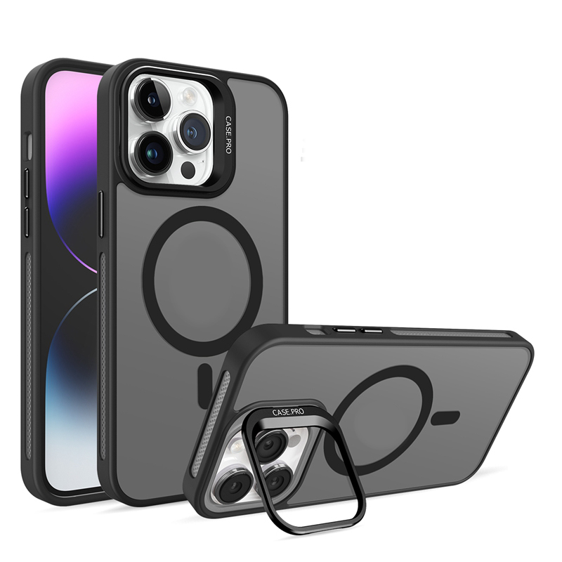 Camera Holder Magnetic Wireless Charging Cases For Iphone 17 Air 16 Plus 15 14 Pro MAX 13 12 11 Bracket Hard PC TPU Frosted Lens Protector Kickstand P